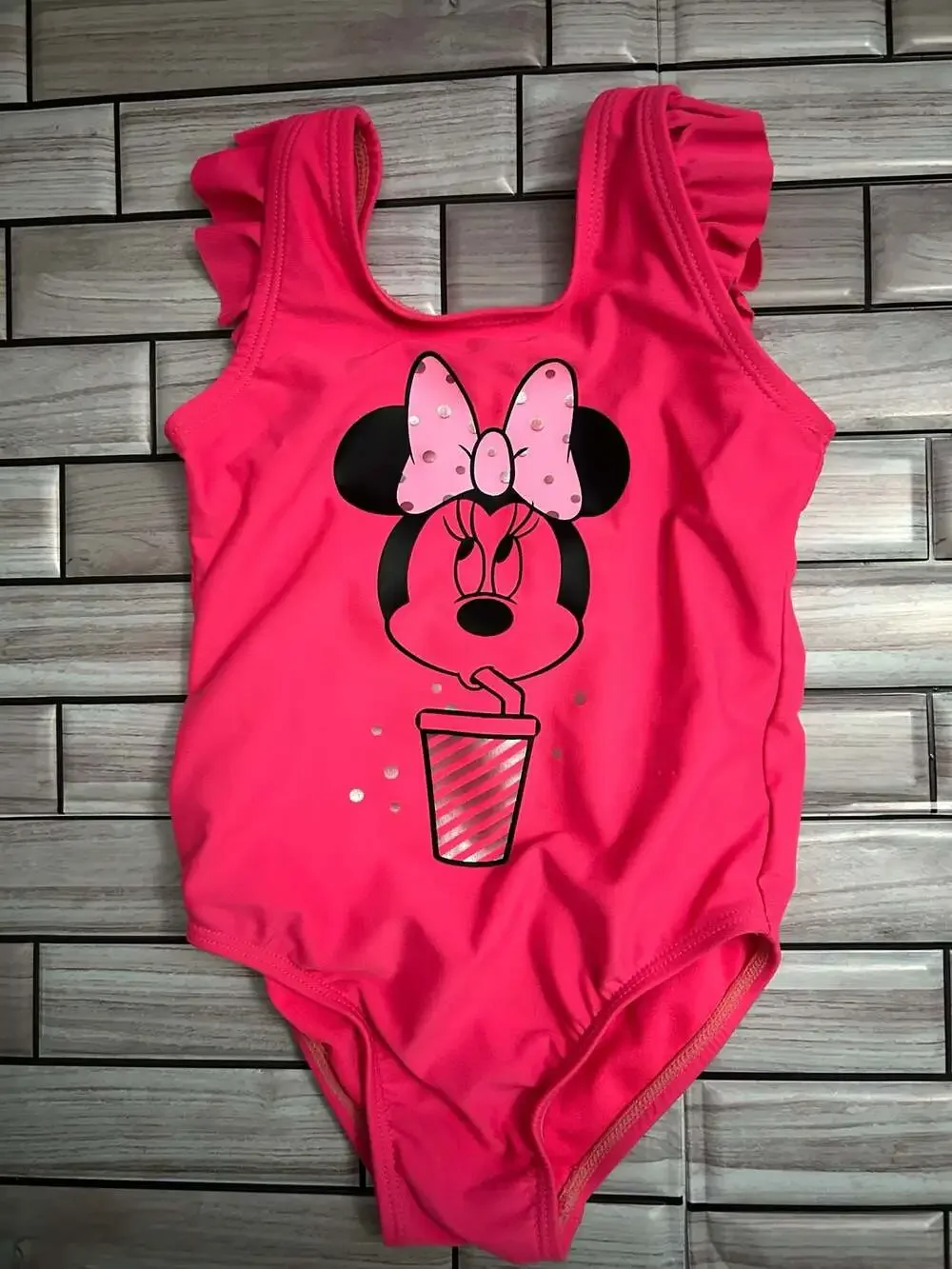 Disney Minnie Mouse Girls Ruffle Sleeve One-Piece Swimsuit